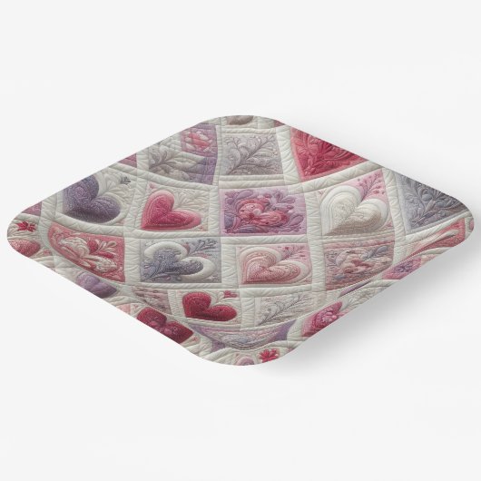 Valentijn gewatteerd hart ontwerp papieren bordje (Gebogen)