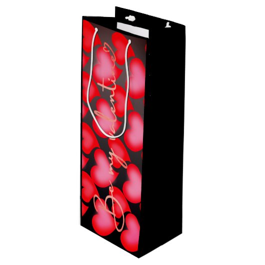 Valentijn Gift Bag - Hearts Wijn Cadeautas (Voorkant Gekanteld)