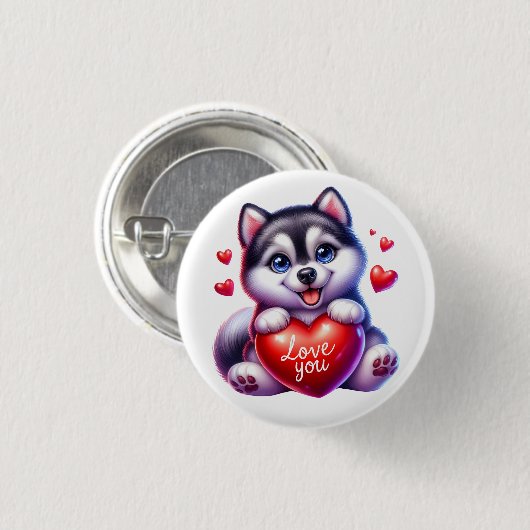 Valentijn Gift - Husky Arctic Elegance Ronde Button 3,2 Cm (Voorkant /achterkant)