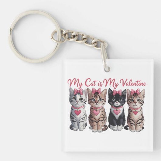 Valentijn Gift | Mijn kat is mijn Valentijn Sleutelhanger (voorkant)