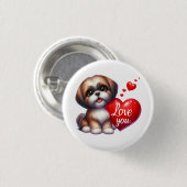 Valentijn Gift - Shih Tzu Sparkle Ronde Button 3,2 Cm (Voorkant /achterkant)