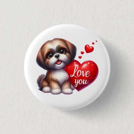 Valentijn Gift - Shih Tzu Sparkle Ronde Button 3,2 Cm (Voorkant)