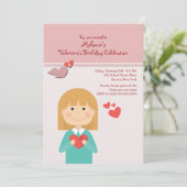 Valentijn Girl Birthday Party Invitation Kaart (Staand voorkant)