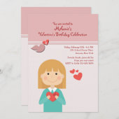 Valentijn Girl Birthday Party Invitation Kaart (Voorkant / Achterkant)