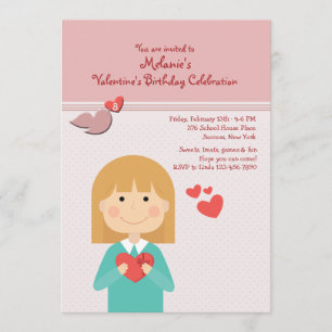 Valentijn Girl Birthday Party Invitation Kaart