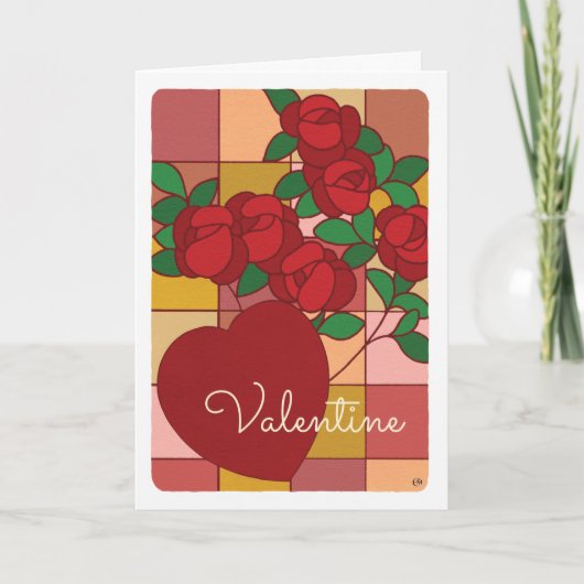 Valentijn Glas in lood HartRozen Kaart (Voorkant)