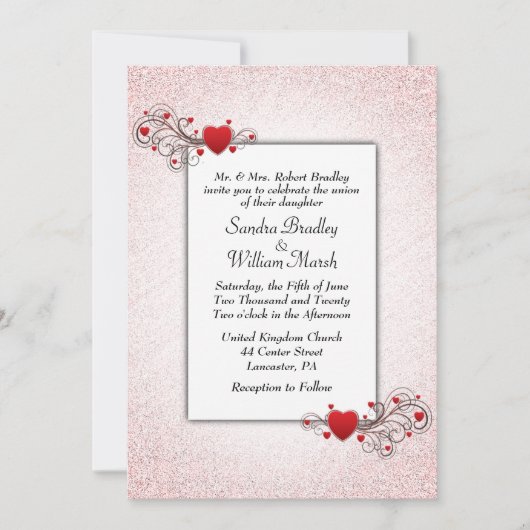 Valentijn Glitter Wedding Uitnodiging (Voorkant)