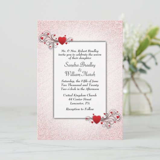 Valentijn Glitter Wedding Uitnodiging (Staand voorkant)