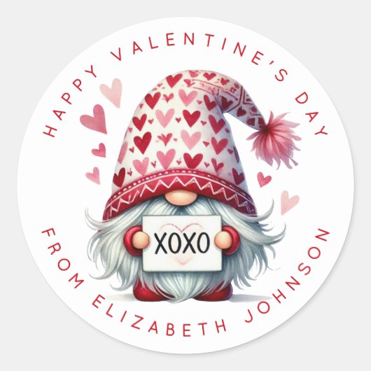Valentijn Gnome gepersonaliseerde naam ronde Stick Sticker (Voorkant)