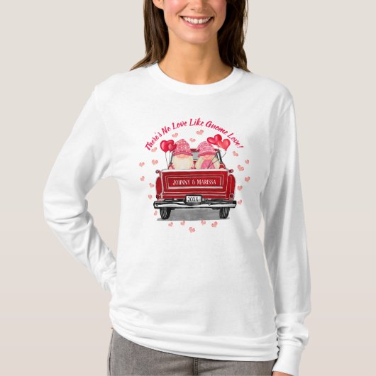 Valentijn Gnome Love Pink Hearts  Red Truck T-shirt (Voorkant)