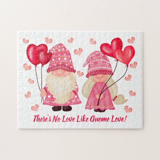 Valentijn Gnome Love Quote Pink Red Hearts Couple Legpuzzel (Horizontaal)