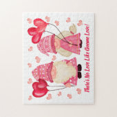 Valentijn Gnome Love Quote Pink Red Hearts Couple Legpuzzel (Verticaal)