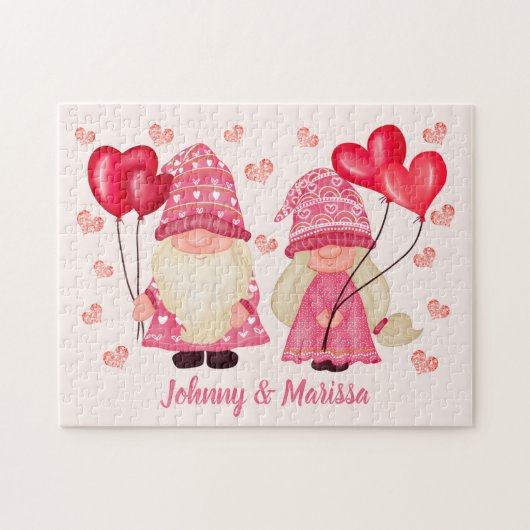 Valentijn Gnome Love Quote Pink Red Hearts Couple Legpuzzel (Horizontaal)