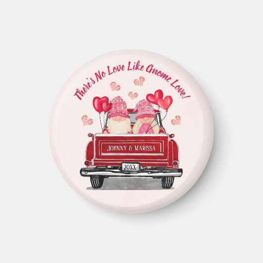 Valentijn Gnome  Red Truck Hearts Magneet (Voorkant)