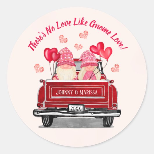 Valentijn Gnome  Red Truck Hearts Ronde Sticker (Voorkant)