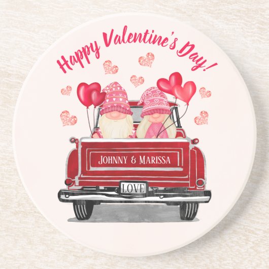 Valentijn Gnome  Red Truck Love Onderzetter (Voorkant)