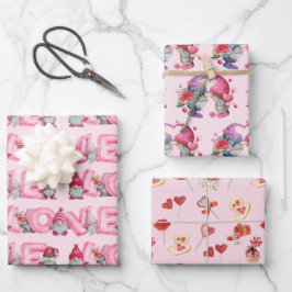 Valentijn Gnomen in Love Set van 3 Design Inpakpapier Vel