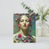 Valentijn Goddess Pink Hearts Flowers Briefkaart (Staand voorkant)