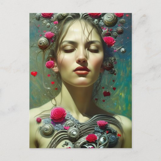 Valentijn Goddess Pink Hearts Flowers Briefkaart (Voorkant)