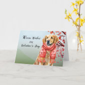 Valentijn Golden Retriever Hond met een hartssjaal Kaart (Gele Bloem)