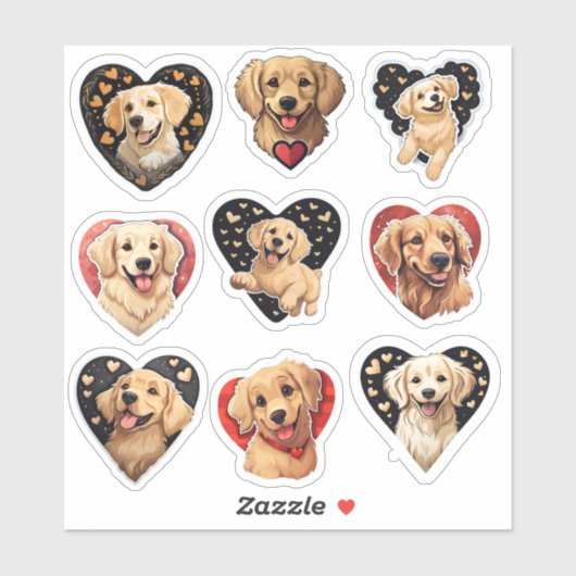 Valentijn Golden Retriever Hondenset van 9 sticker (Vel)