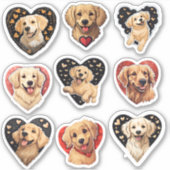 Valentijn Golden Retriever Hondenset van 9 sticker (Voorkant)