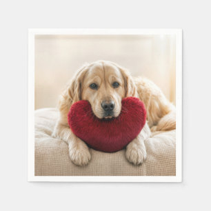 Valentijn Golden Retriever met Hartkussen Servet