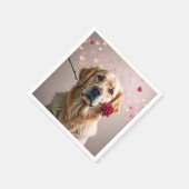 Valentijn Golden Retriever met rode roos Servet (Hoek)