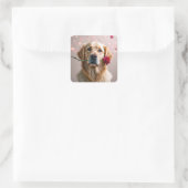 Valentijn Golden Retriever met rode roos Vierkante Sticker (Tas)