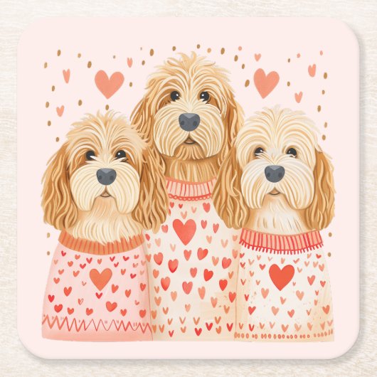 Valentijn Goldendoodle Dogs Kartonnen Onderzetters (Voorkant)