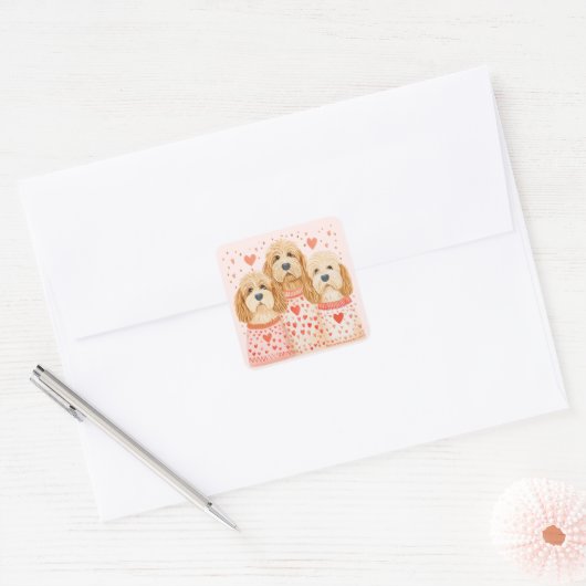 Valentijn Goldendoodle Dogs Vierkante Sticker (Envelop)