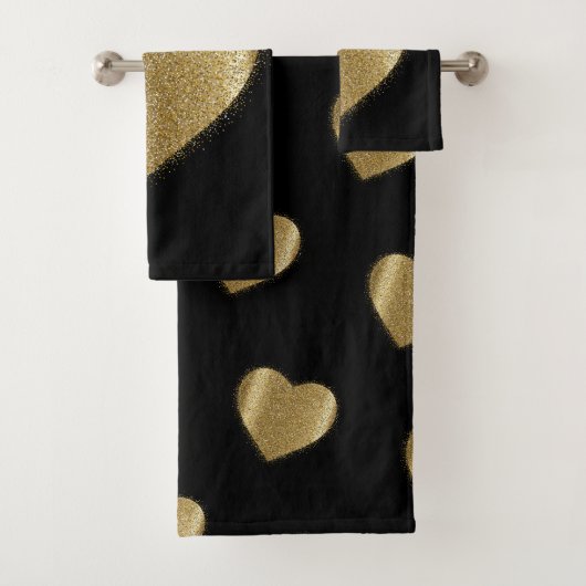 Valentijn Gouden Glitter Hart Badhanddoek Set Bad Handdoek (Insitu)