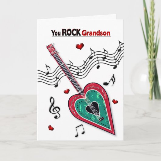 Valentijn Grandson Heart Guitar Music Feestdagen Kaart (Voorkant)