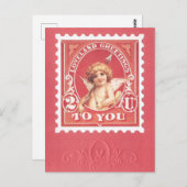 Valentijn Greetings Cupid Red Stamp Briefkaart (Voorkant / Achterkant)