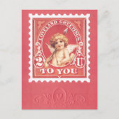 Valentijn Greetings Cupid Red Stamp Briefkaart (Voorkant)