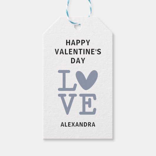 Valentijn grijs en wit liefdeshart aangepaste cade cadeaulabel (Voorkant)