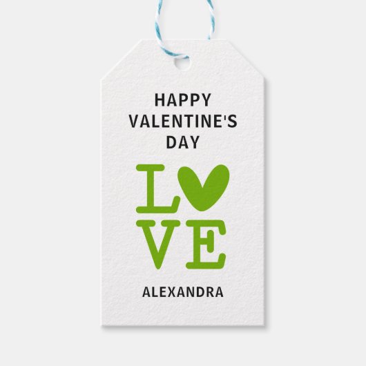 Valentijn groen & wit liefdeshart aangepast cadeau cadeaulabel (Voorkant)