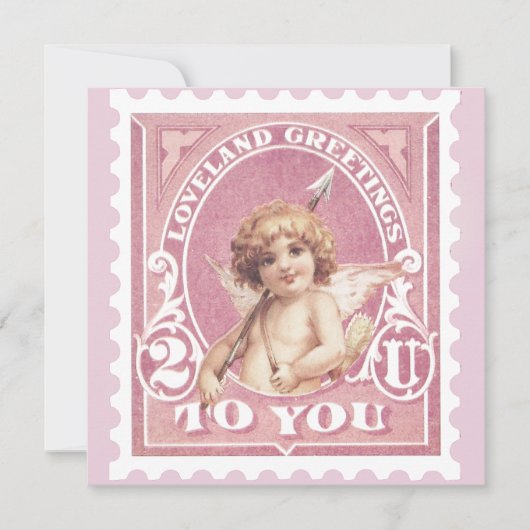 Valentijn groet Cupid roze stempel Valentijnsdag Feestdagenkaart (Voorkant)