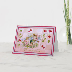 Valentijn Groet-Valentijn Cupids en Roze Rozen Feestdagen Kaart