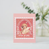 Valentijn Groeten Cupido Rode Stamp Briefkaart (Staand voorkant)