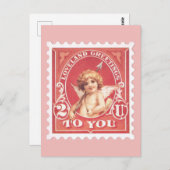 Valentijn Groeten Cupido Rode Stamp Briefkaart (Voorkant / Achterkant)