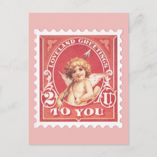 Valentijn Groeten Cupido Rode Stamp Briefkaart (Voorkant)