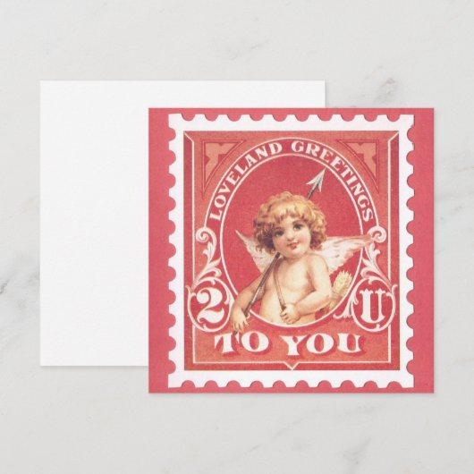 Valentijn Groeten Cupido Rode Stamp Valentijnsdag Feestdagenkaart (Voorkant / Achterkant)