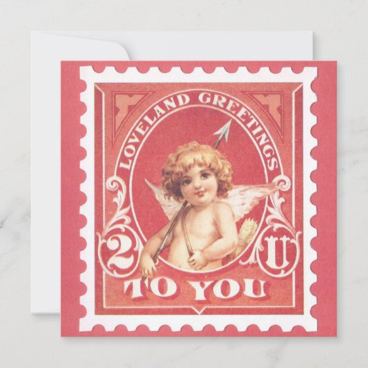Valentijn Groeten Cupido Rode Stamp Valentijnsdag Feestdagenkaart (Voorkant)