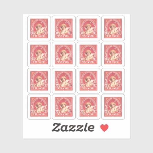 Valentijn Groeten Cupido Rood Faux Stamp Love Seal Sticker (Vel)