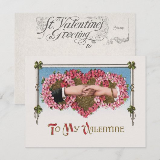  Valentijn Handen en Floral Hearts Feestdagenkaart (Voorkant / Achterkant)