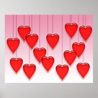 Valentijn Hanging Hearts Poster