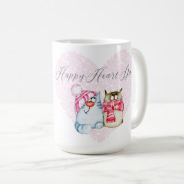 Valentijn - Happy Heart Day Cartoon Cat Heart Koffiemok