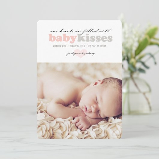 Valentijn hart baby meisje geboorte aankondiging K (Staand voorkant)