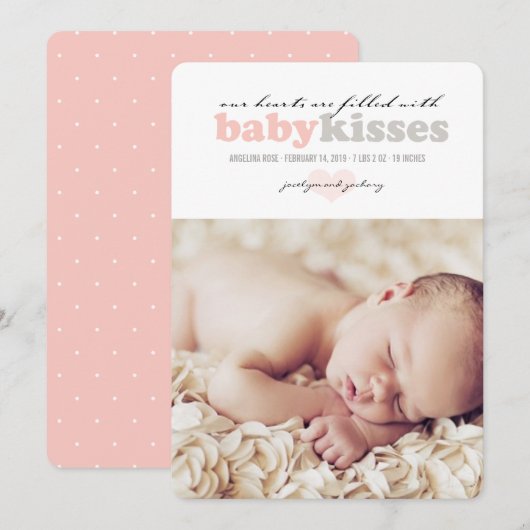 Valentijn hart baby meisje geboorte aankondiging K (Voorkant / Achterkant)